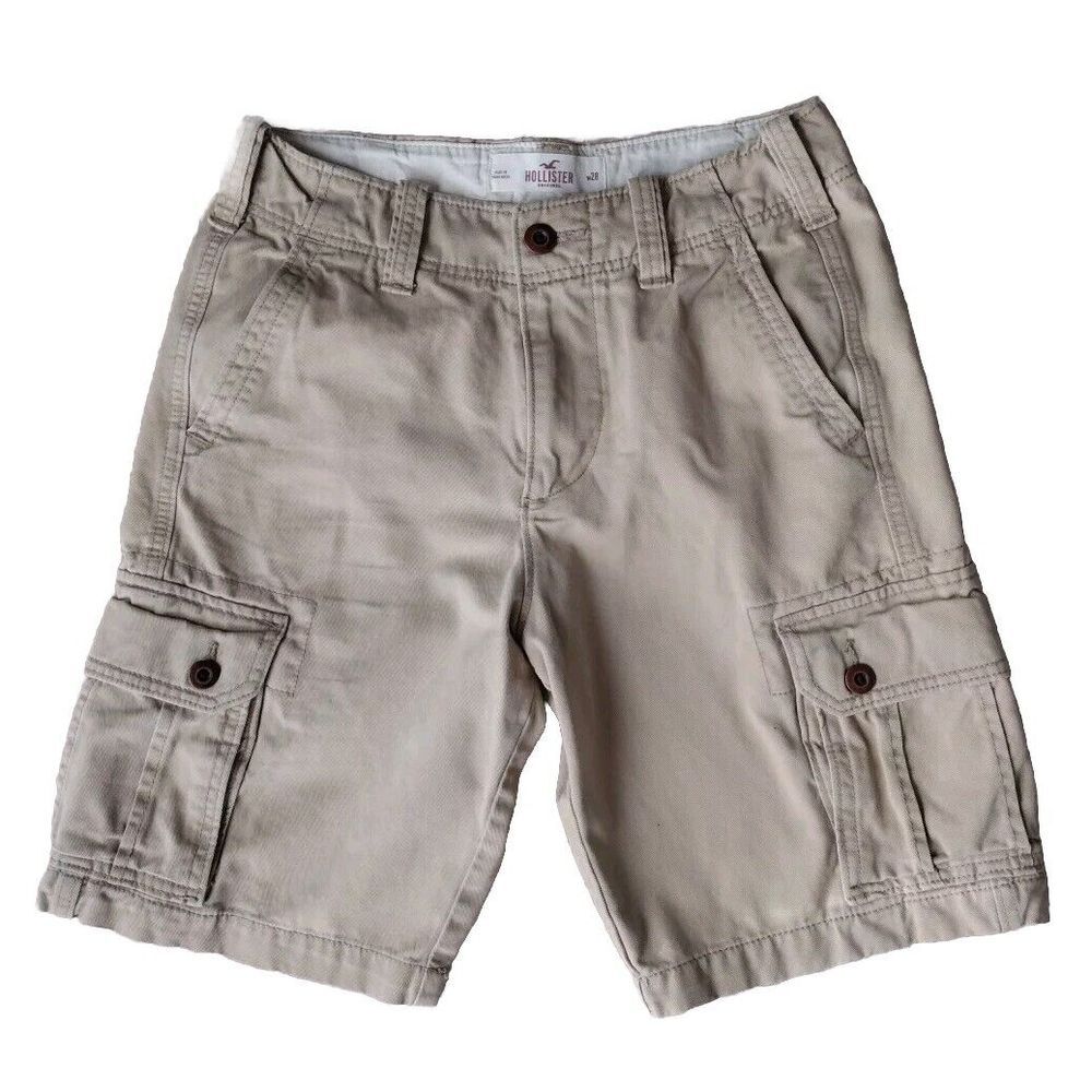 Hollister Shorts Men 28 Cargo Beige Tan Cotton 9 Inch Inseam Casual Beach